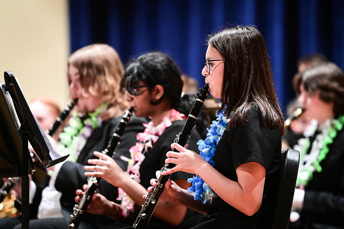 Members of the Glacier Concert Band perform Matt Conaway's "On the Banks," Jeremy Bell's "As the Last Light Fades," and Brian Balmage's "The Spirit of Aloha" at the District Music Festival at Glacier High School on Thursday, April 11. (Casey Kreider/Daily Inter Lake)