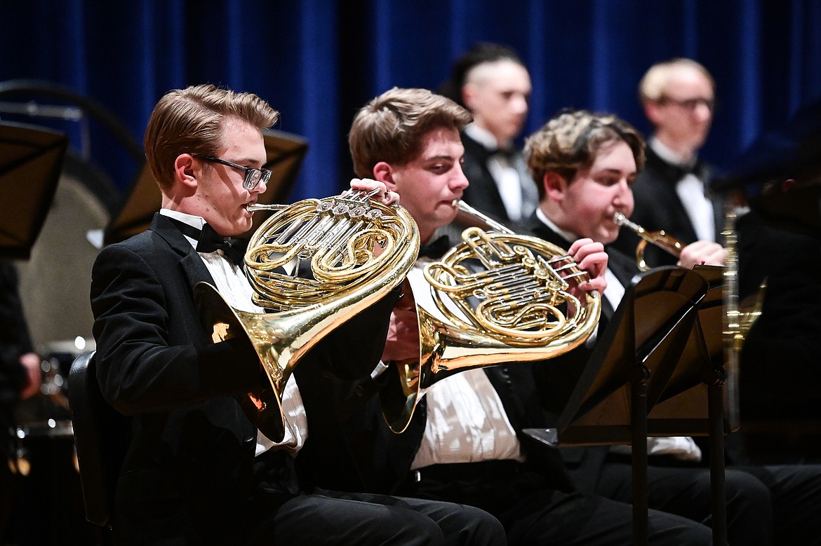 Members of the Glacier Concert Band perform Matt Conaway's "On the Banks," Jeremy Bell's "As the Last Light Fades," and Brian Balmage's "The Spirit of Aloha" at the District Music Festival at Glacier High School on Thursday, April 11. (Casey Kreider/Daily Inter Lake)