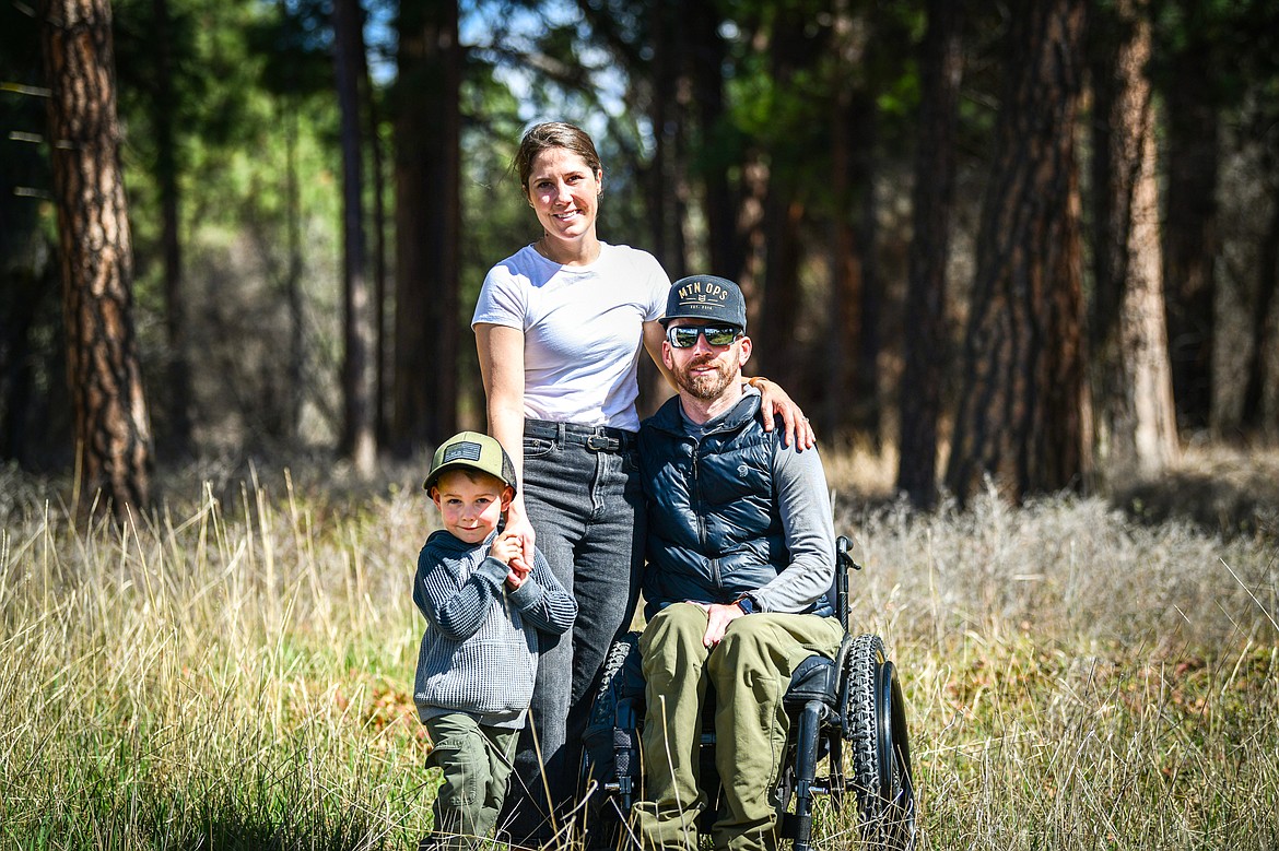 Montana Highway Patrol Trooper Lewis Johnson with his wife and fellow Trooper Kate Johnson and their son Ryder in Kalispell on Saturday, April 13. (Casey Kreider/Daily Inter Lake)