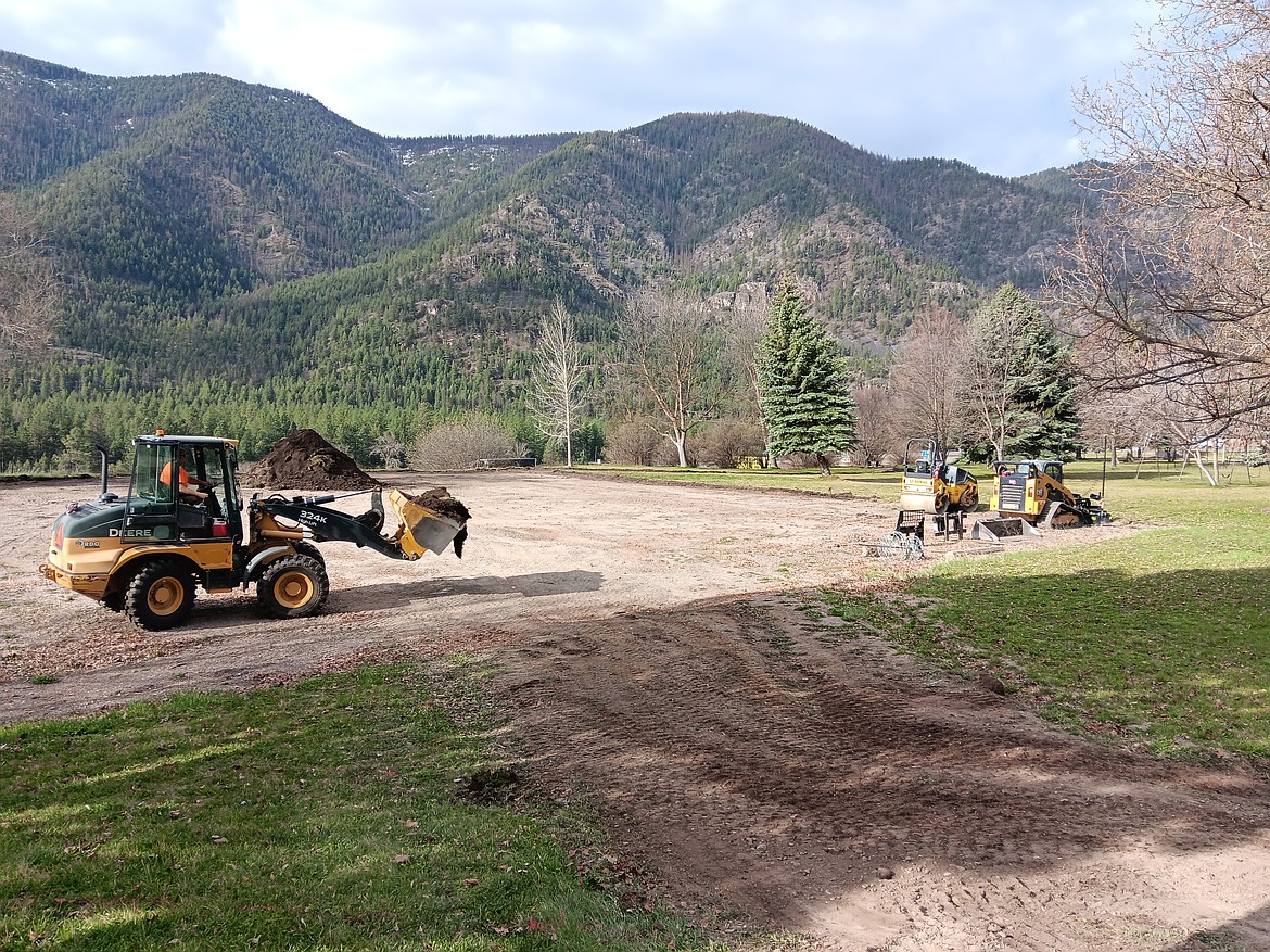 Construction has begun in Alberton for the tennis courts and walking trail. The are sits next to the skate park, which will remain open, but their parking lot is closed for the construction staging area. An orange snow fence is an obvious boundary. (Monte Turner/Mineral Independent)