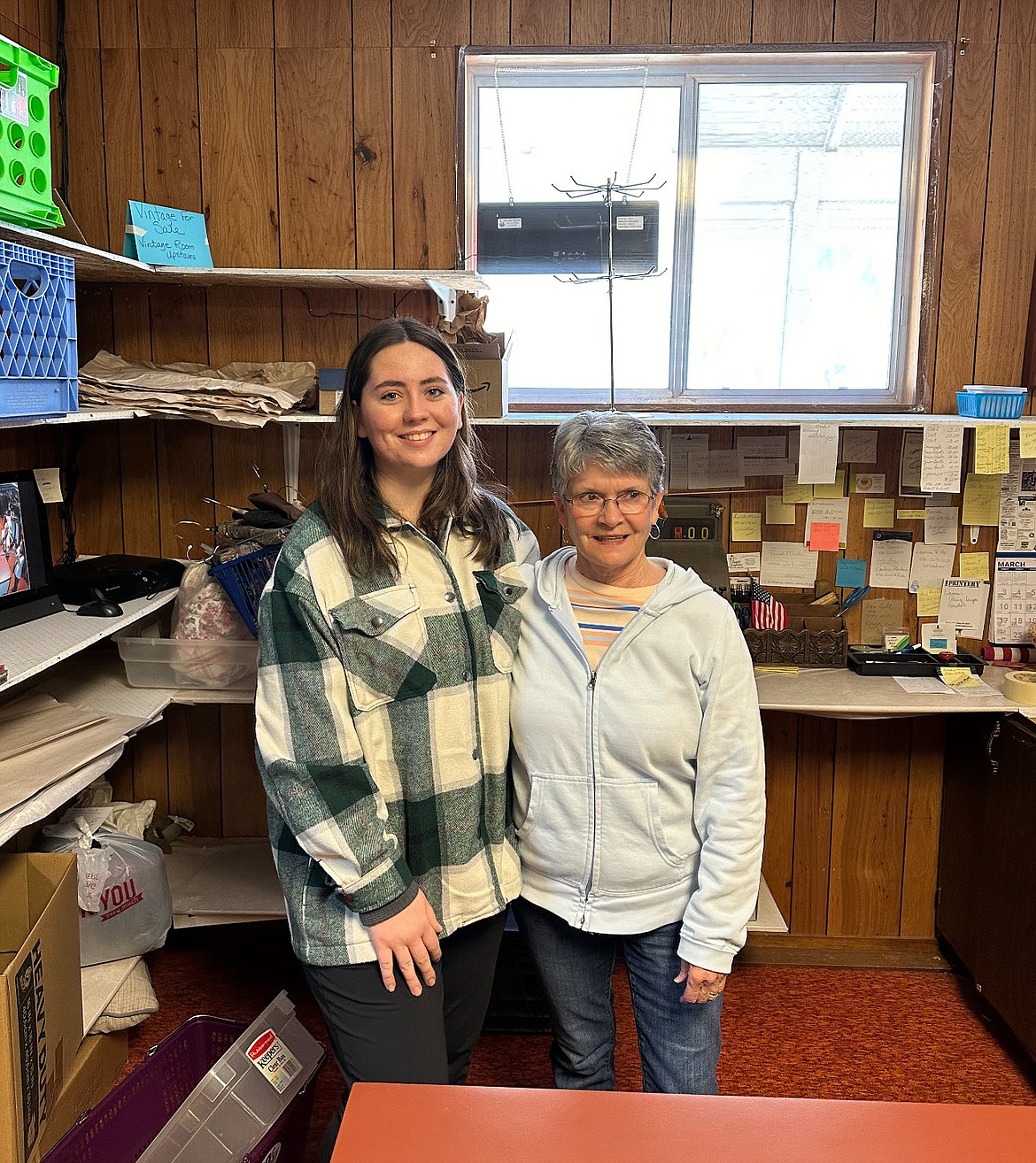 Lauren Widman stands with Kathy Verley, the manager of Women in Timber after the large haul of donations was brought into the store back in March. (Photo courtesy/Lauren Widman)