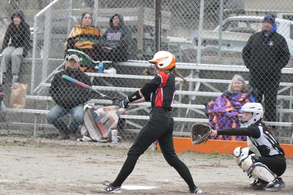 Plains senior Marissa Young connects for her first home run of the year during the Trotters game with Mission last Tuesday in Plains.  (Chuck Bandel/VP-MI)