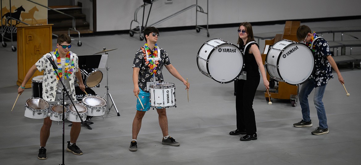 Plains percussion ensemble members Joe Martin, Sam Feliksa, Isa Bakker and Brenden Vanderwall. The group will also be performing during Plains Day. (Tracy Scott/Valley Press)