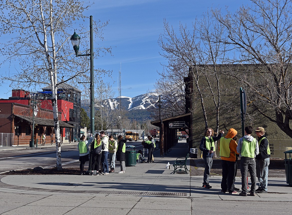 About 90 Whitefish high school seniors removed stickers from fixtures downtown last week. (Julie Engler/Whitefish Pilot)