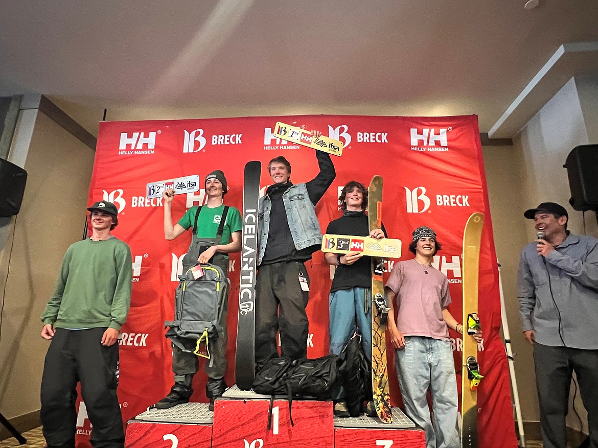 Whitefish's Townsend Reed stands atop the podium at the IFSA Junior Freeride Championships in Breckenridge, Colorado. (Photo provided)