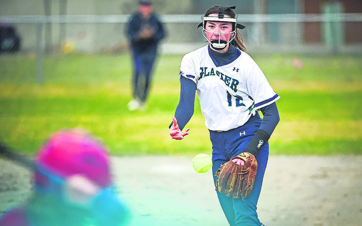 GLACIER’S ELLA FARRELL delivers a pitch in the third inning against Columbia Falls on Friday, April 5. (Casey Kreider/Daily Inter Lake)