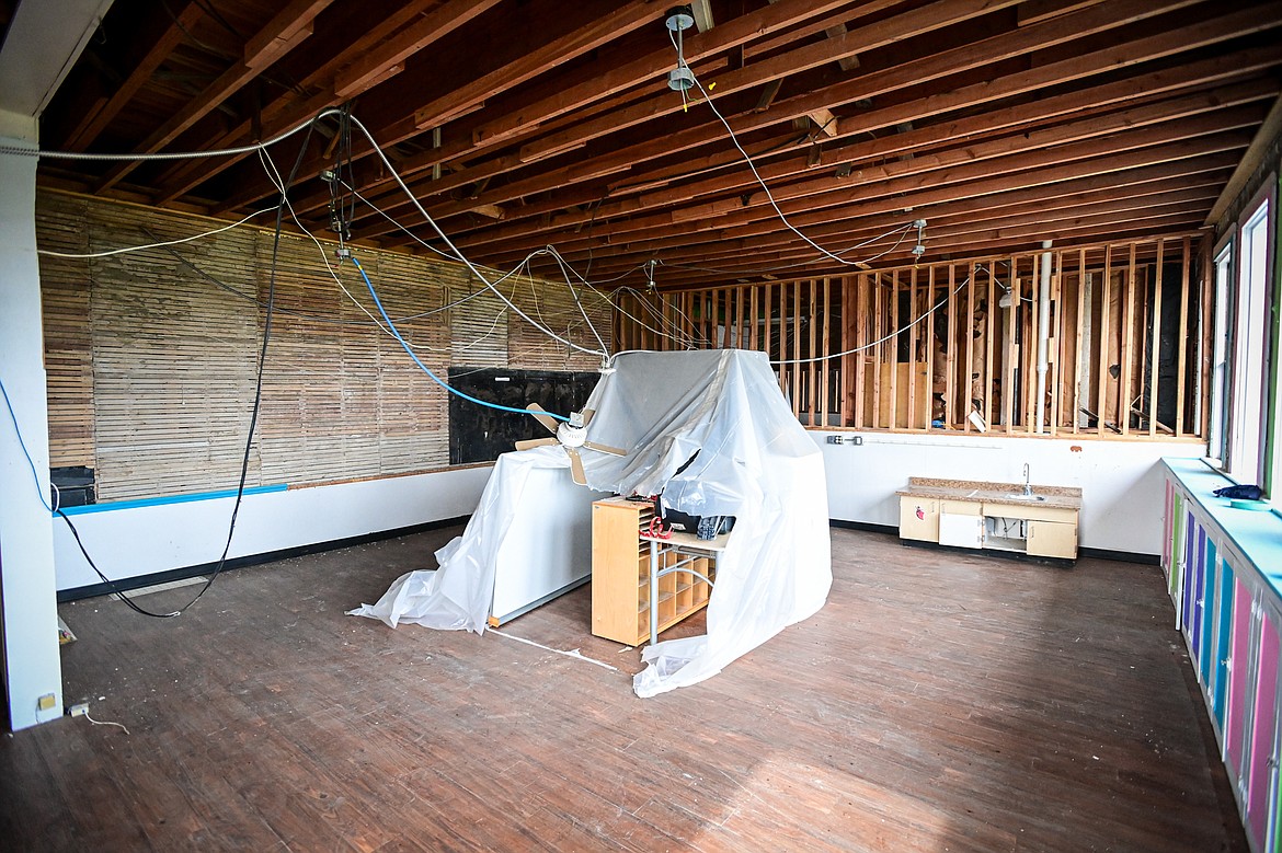 A former classroom inside the "300 building," which used to house kindergarten and first grade at Smith Valley School on Wednesday, April 17. Smith Valley is proposing to rebuild it for middle school students with approval of a bond issue in May. (Casey Kreider/Daily Inter Lake)