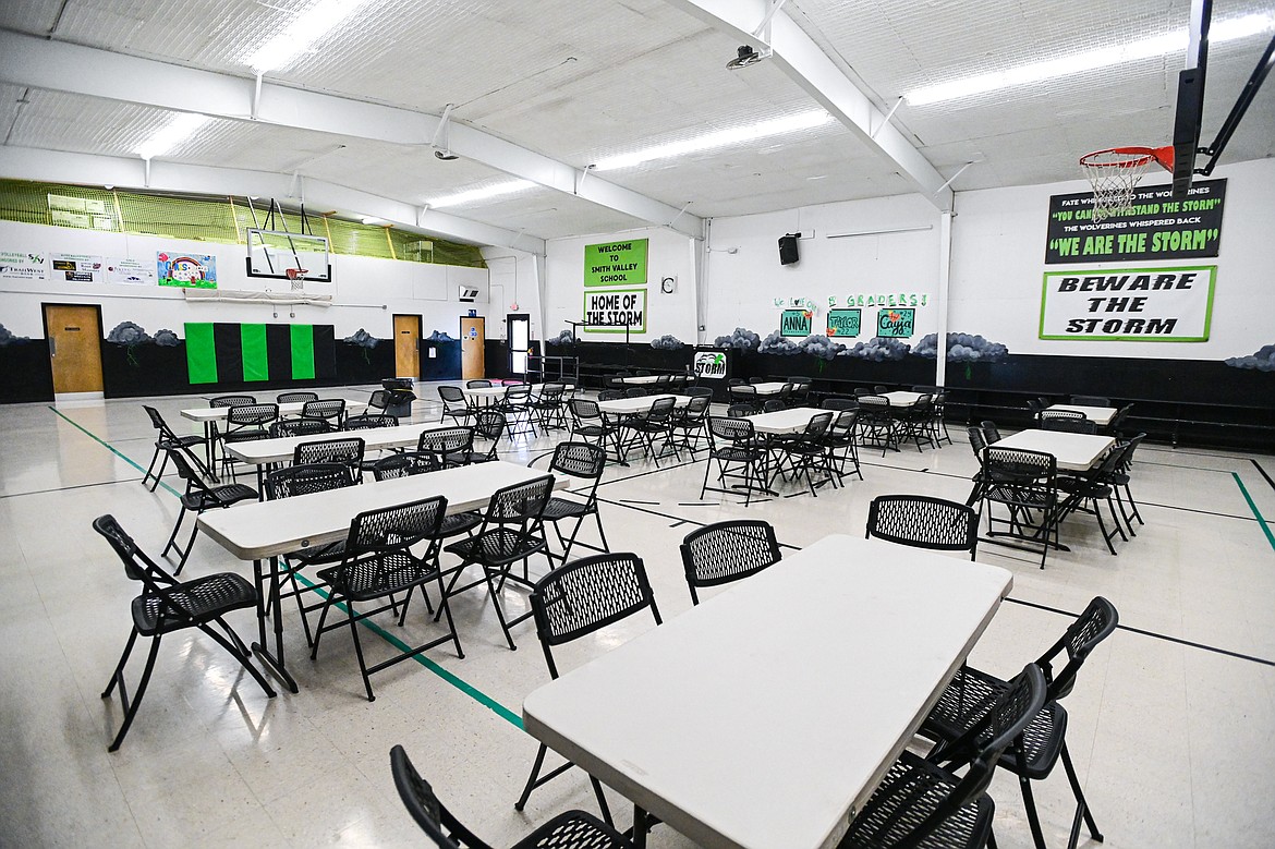 The gymnasium, which also serves as the cafeteria, at Smith Valley School on Wednesday, April 17. (Casey Kreider/Daily Inter Lake)