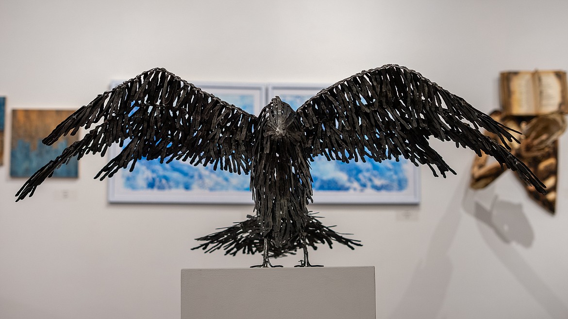 Hrafn Munin,” a fire-forged metal sculpture by NIC student Matthew Bowen, sits on display in the Boswell Corner Gallery. The current exhibition of student art ends May 3.