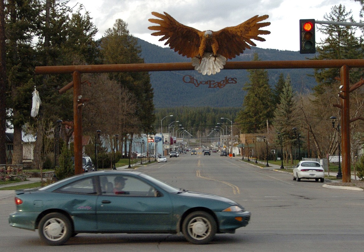 In this April 27, 2011, file photo, the entrance to downtown Libby, Mont., is seen. BNSF Railway attorneys are expected to argue before jurors Friday, April 19, 2024, that the railroad should not be held liable for the lung cancer deaths of two former residents of the asbestos-contaminated Montana town, one of the deadliest sites in the federal Superfund pollution program. (AP Photo/Matthew Brown, File)