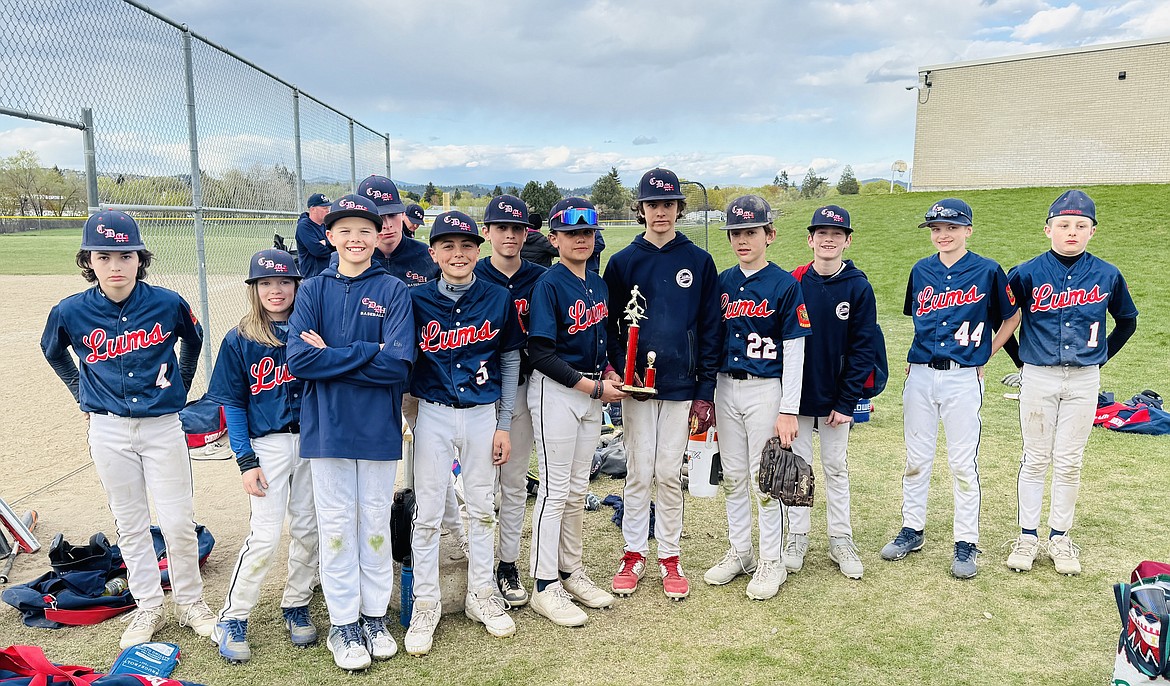 Courtesy photo
The 13U Coeur d'Alene Lumbermen took second place last weekend in the 2024 Spring Dinger Invitational, playing games in Hayden and Spokane. From left are Nash Russell, Jack Kreis, Kyle Everson, Trent Lilyquist, Levi Miller, Rixton Bateman, Clay Larwin, Caleb Brumbach, JJ Larson, Jacoby Longtain, Blake Anderson and Kovack Dolan. Not pictured are manager Dave Everson and coaches Jeff Kreis and Jon Larson.
