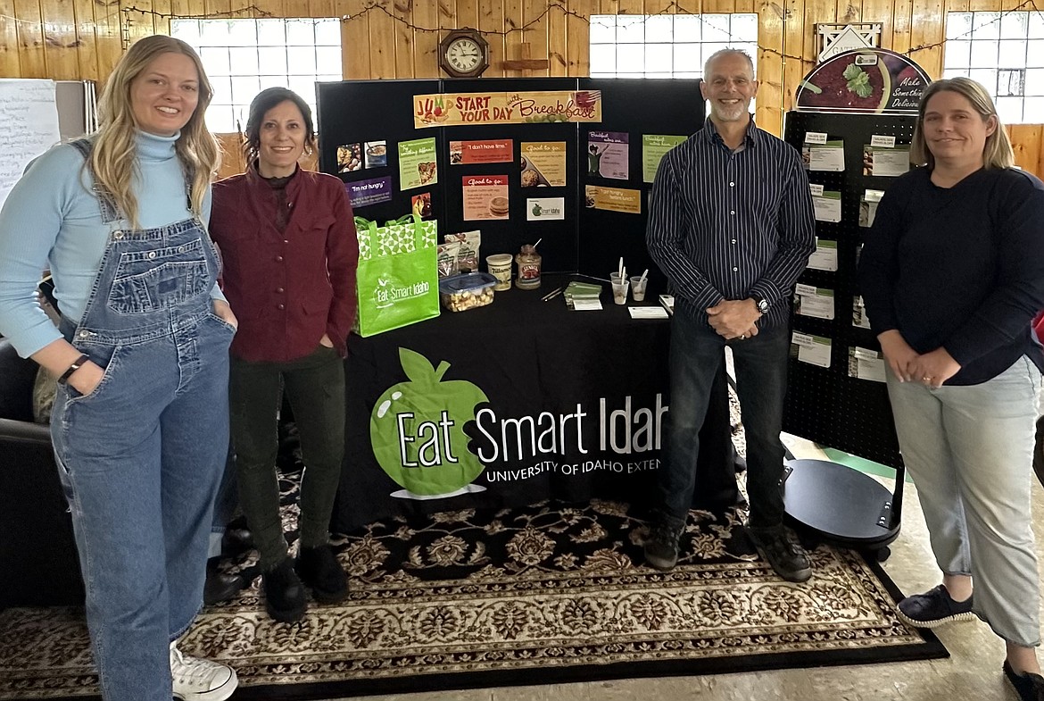 Eat Smart Idaho offered samples and recipe cards during last week's food distribution through the Wallace Food Bank.
From left to right: Dani Lundquist, Shelly Johnson, Michael Hoffman and Kali Gardiner.