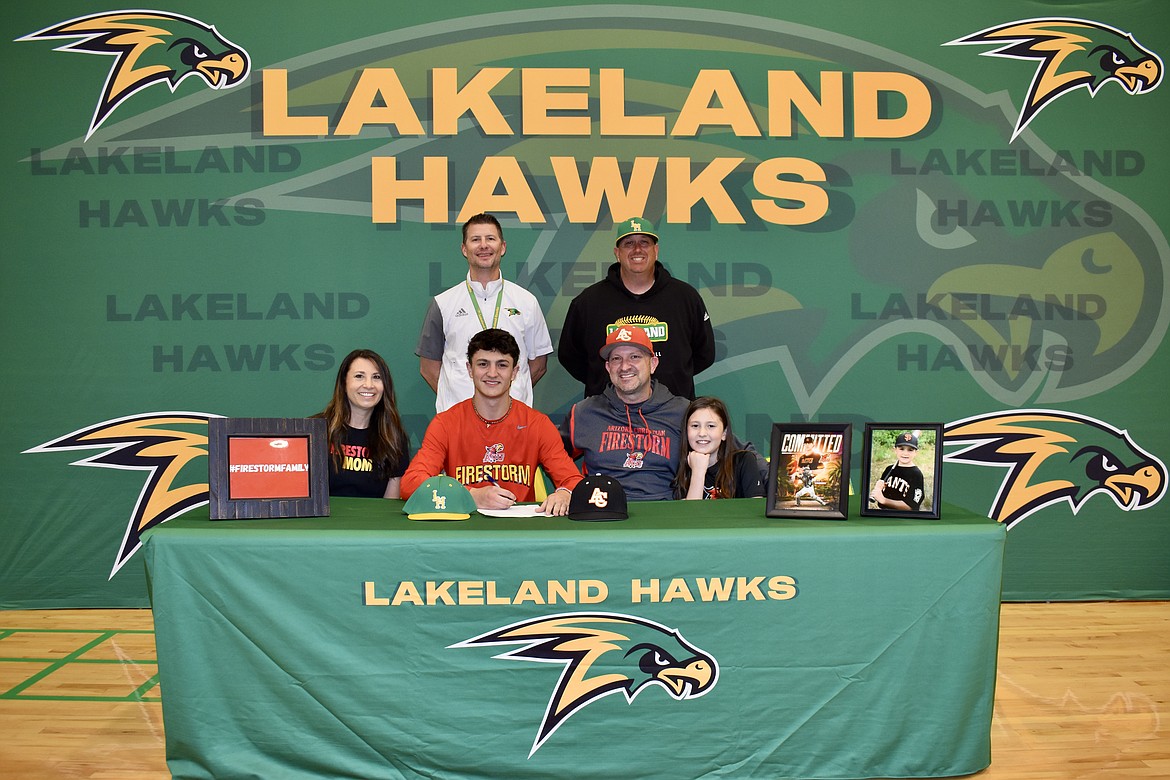 Courtesy photo
Lakeland High senior Jace Cooksey recently signed a letter of intent to play baseball at NAIA Arizona Christian University in Glendale, Ariz. Seated from left are Gina Cooksey (mom), Jace Cooksey, Jared Cooksey (father) and Hadlee Cooksey (sister); and standing from left, Matt Neff, Lakeland High athletic director; and Al Bevacqua, Lakeland High head baseball coach.