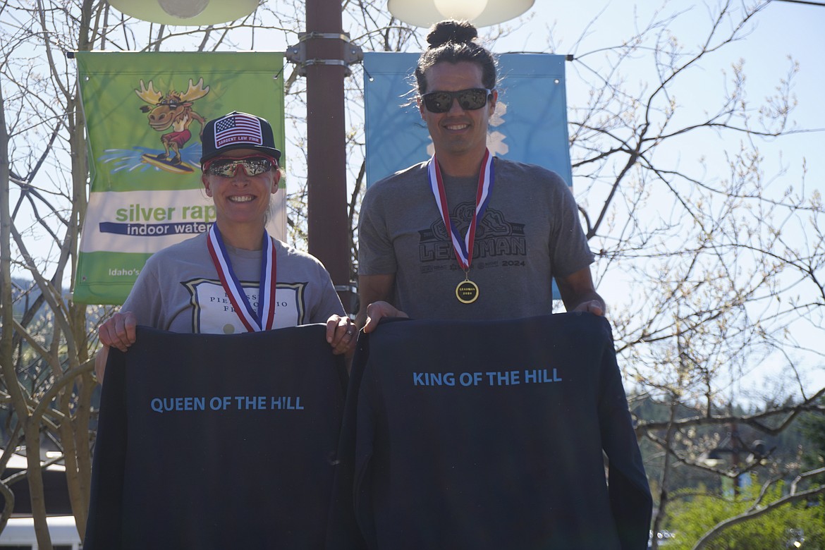 The Queen and King of the Hill. Rebecca Dussault earned 1:00:23 and Billy Morse Jr. with 53:50 beat out the competition in their respective divisions in the Leadman Triathlon.