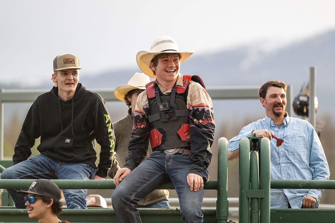 Korbin Baldwin (center) during practices at Baldwin Bucking Bulls Friday, April 12. (Avery Howe photo)