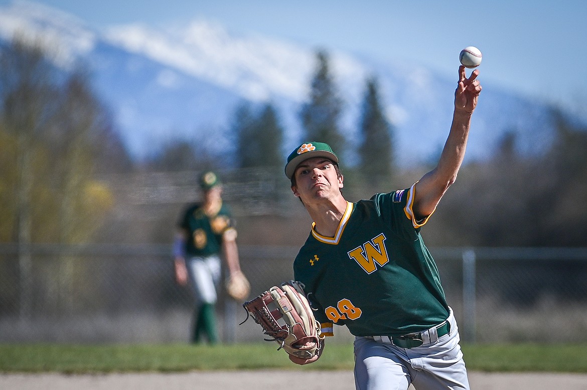 Whitefish pitcher Brady Howke (88) delivers in the first inning against Bigfork at ABS Park in Evergreen on Tuesday, April 23. (Casey Kreider/Daily Inter Lake)