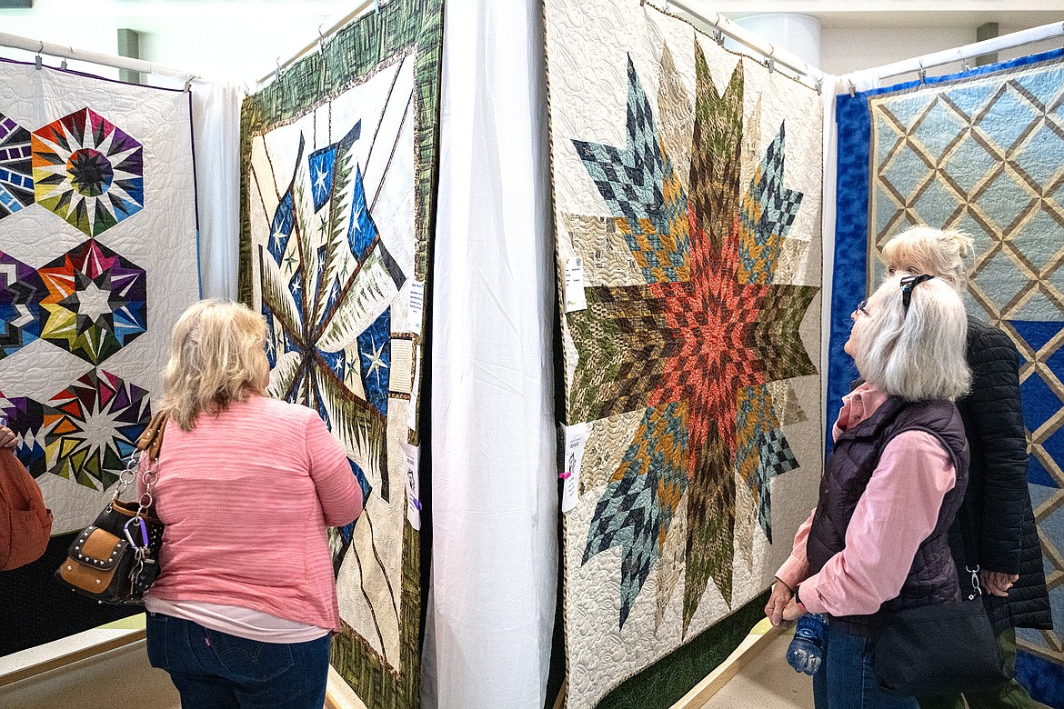 Spectators take in the Teakettle Quilt Show at Glacier Elementary School Saturday, April 20.