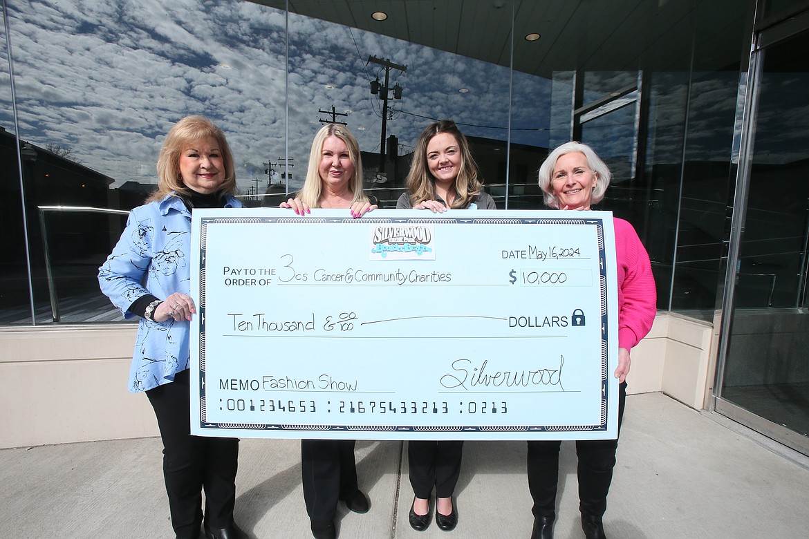 Silverwood Theme Park has again donated $10,000 to support the 3Cs fashion show. This year's 25th anniversary Silver Screen Dinner and Fashion Show will be May 16 at The Coeur d'Alene Resort. Seen Thursday outside The Press, from left: 3Cs President Ann Dare, fashion show co-chair Laura Chambers, Silverwood public relations manager Stephanie Sampson and fashion show co-chair Ruth Runkle.