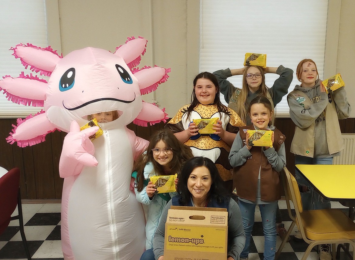 Newly formed Girl Scout Troop 2401 based out of Wallace received regional recognition for their community engagement efforts in the Silver Valley. 
Left to right: Delia Pehan (in an axolotl costume), Abigail Corona, Eva Corona, Eliana Wurtz, Laila Mendy, Lyvia Finlay, and Penny Pehan.