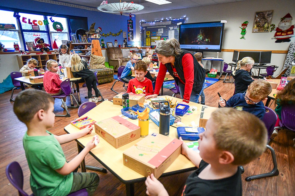 Kindergarteners work on craft projects in Jo Kowalka's classroom at West Valley School in this Tuesday, Dec. 12, 2023 file photo. (Casey Kreider/Daily Inter Lake file)