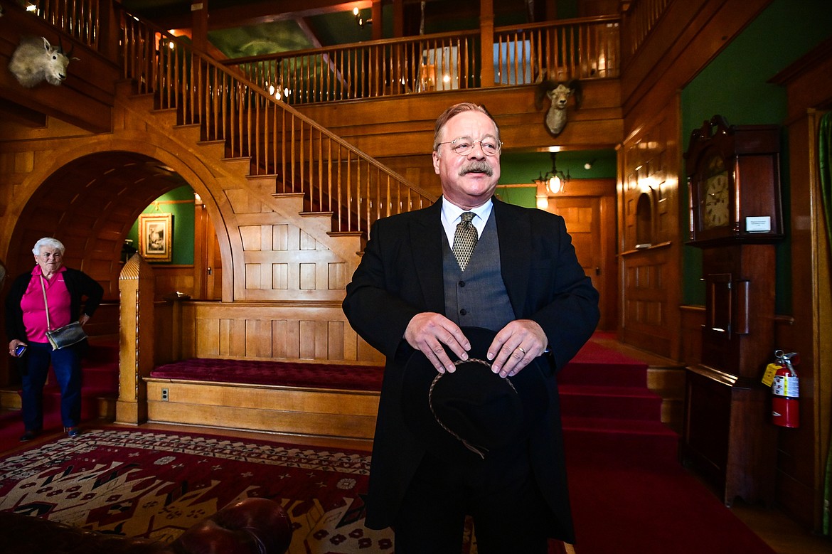 Impersonator Joe Wiegand portrays 26th U.S. President Theodore Roosevelt during a tour of the Conrad Mansion in Kalispell on Wednesday, April 24. (Casey Kreider/Daily Inter Lake)