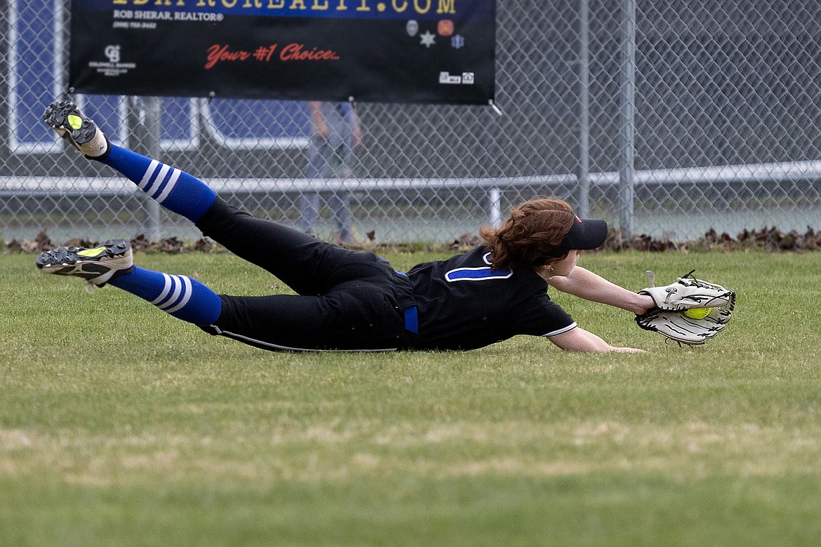 Courtesy photo
Coeur d'Alene High School centerfielder Abby Moehring makes a diving catch of a Sandpoint line drive during the second game of a doubleheader at Larry Schwenke Field on Wednesday.