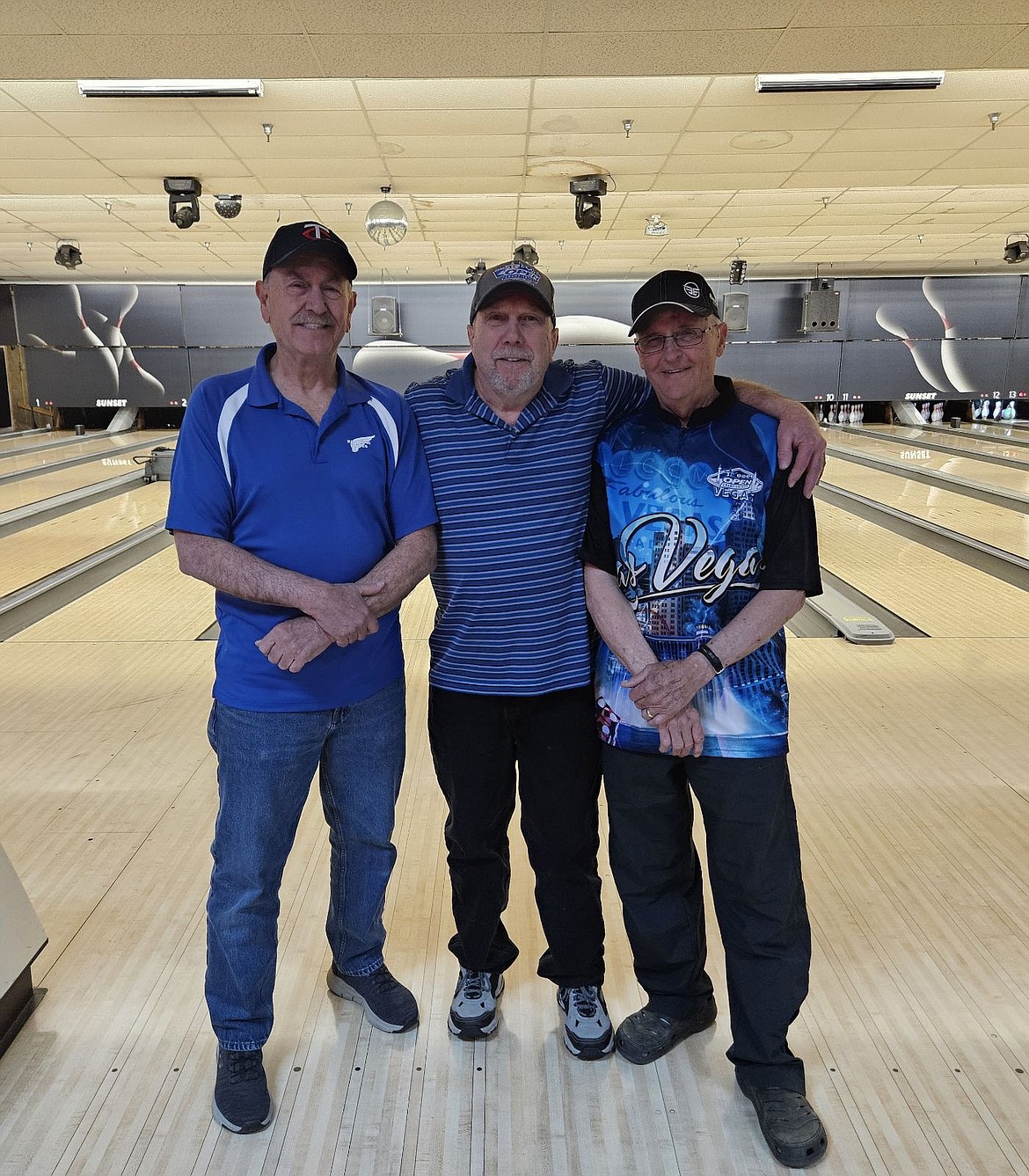 Courtesy photo
Joe Flinn and Group won the recent Grandfather's Tournament at Sunset Bowling Center in Coeur d'Alene. From left are Doug Eastwood (806 scratch score, Dale Motz (527) and Joe Flinn (650). Second place went to Aging Flatulence Rob Stratton Jr. (750), Terry Dolan (655) and Ron Jacobson (689).