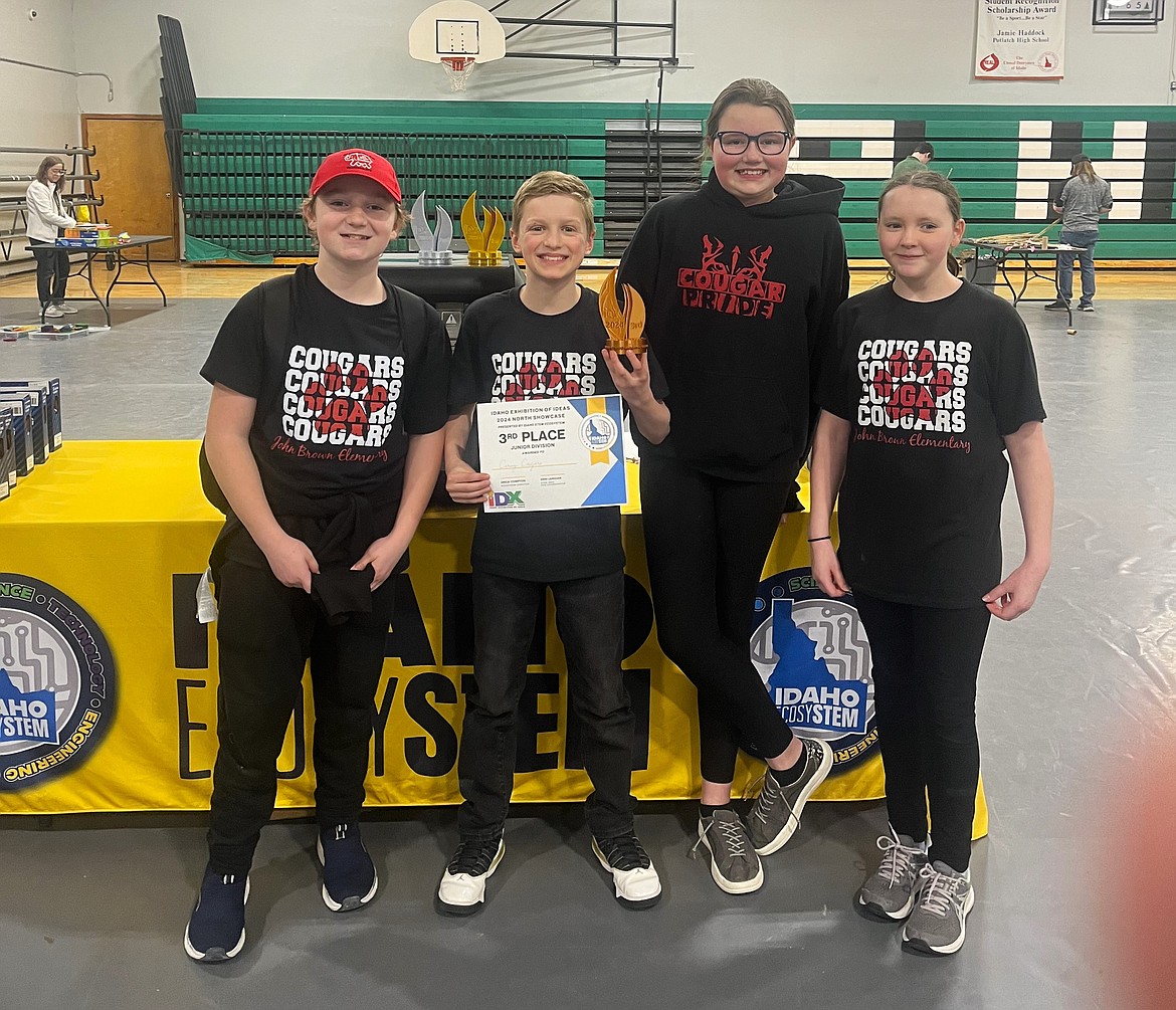 John Brown Elementary students placed third at the Idaho Exhibition of Ideas. From left: Antony DelMonte, Bently Waldo, Lexi Sanborn and Lydia Smith.