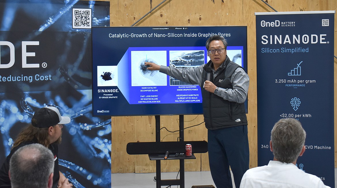 OneD Battery Sciences Chief Technical Officer Yimin Zhu discusses how silicon nanowires are used to enhance graphite in an electric vehicle battery.