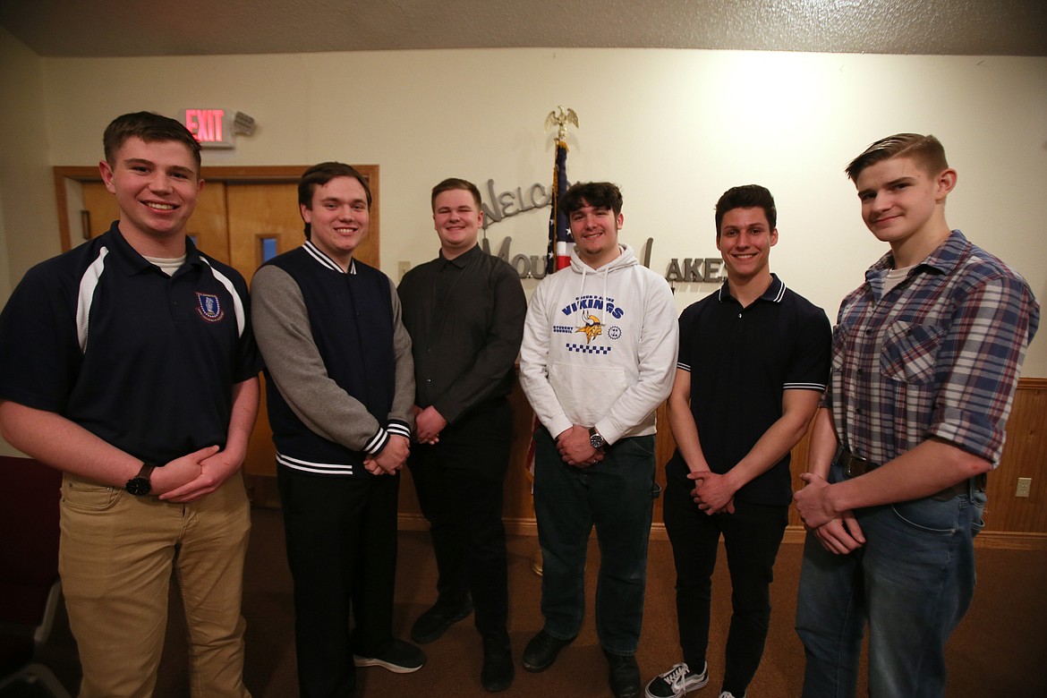 Local American Legions are sponsoring several young men to participate in Boys State in June. Pictured at the Coeur d'Alene American Legion on April 4, from left: Lachlan Piper, Aaron Sadler, Griffin Holmes, Bryce Miller, Adam Sonntag and Logan Doyle. Not pictured: Zachary Blansfield, Wyatt Marcelli, Marley Bilski, Nicolas Gronlund and Zachary Cook.