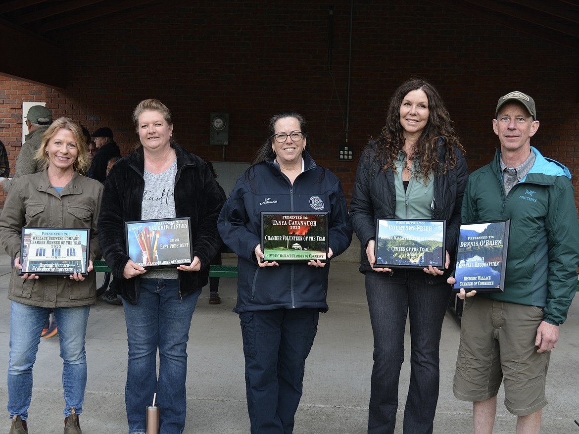 Five award winners were announced at the Wallace Chamber of Commerce awards event Wednesday outside the chamber office.
Left to right: Jill Lilienkamp, Valerie Finlay, Tanya Cavanaugh, Courtney Frieh and Dennis O'Brien.