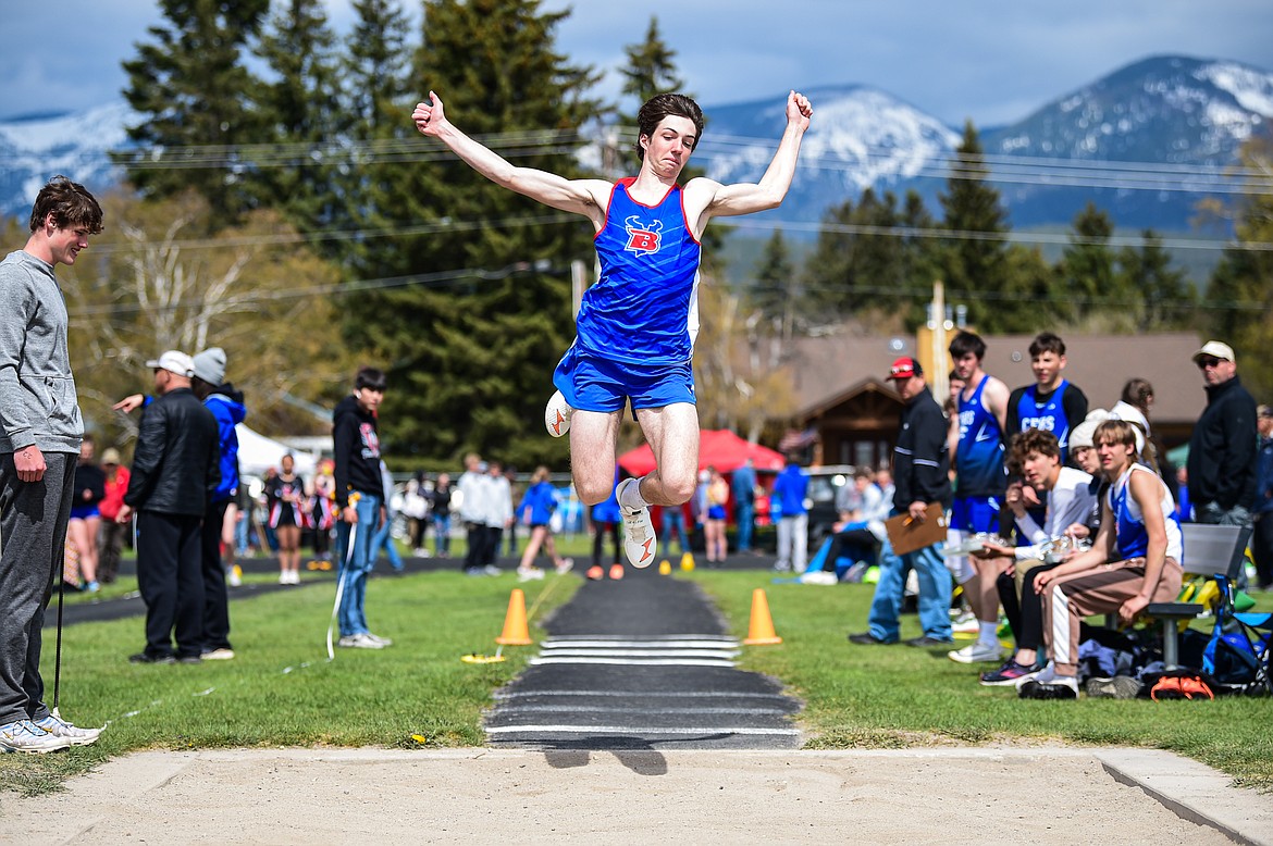 Bigfork's Wyatt Barnes competes in the boys triple jump at the Whitefish ARM Invitational on Saturday, April 27. (Casey Kreider/Daily Inter Lake)