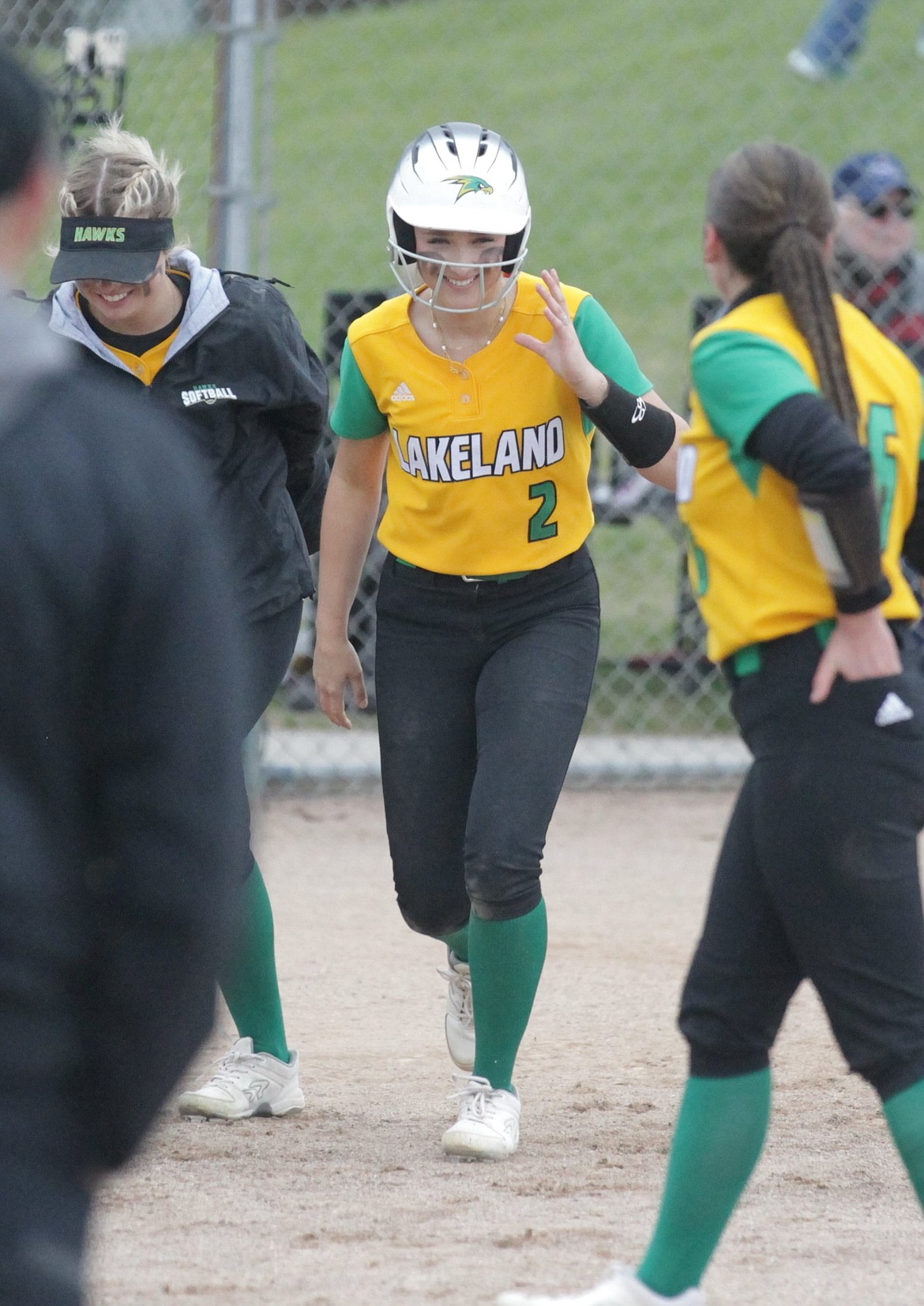 MARK NELKE/Press
Delilah Zimmerman (2) of Lakeland is all smiles after homering in the first game vs. Lake City on Saturday at Lake City High.