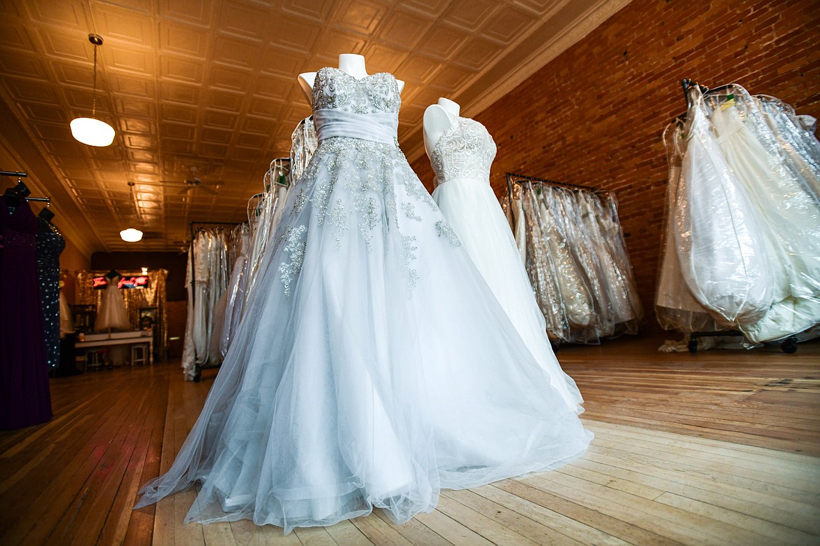 Wedding gowns at Perfect Fit Bridal in Kalispell on Tuesday, April 30. (Casey Kreider/Daily Inter Lake)