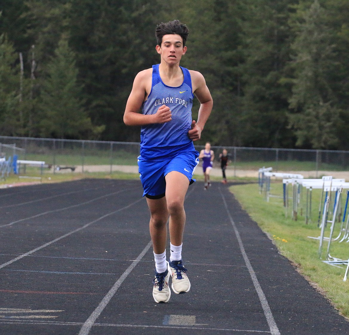 Clark Fork exchange student Lucas Torrejon wins the 800-meter run.