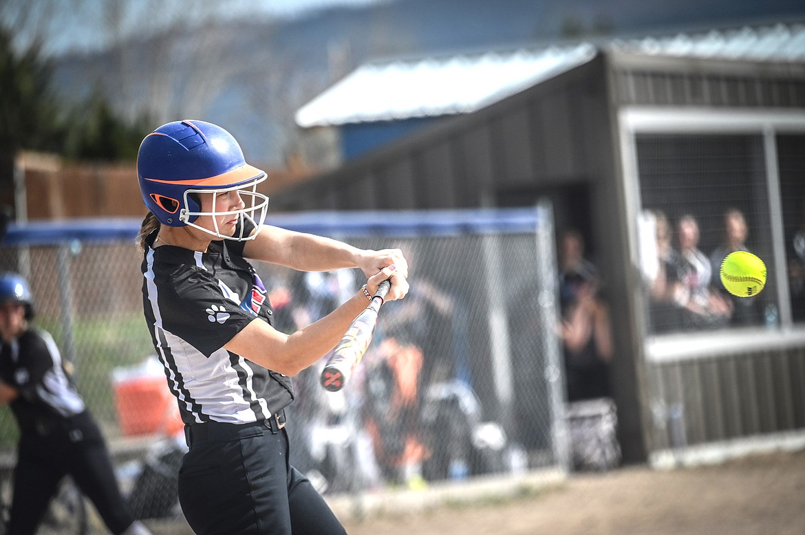 Maia Christopher smacks a home run during last week's game against Florence, helping to hand the Bitterroot ballplayers their first loss of the season. (Christa Umphrey photo)