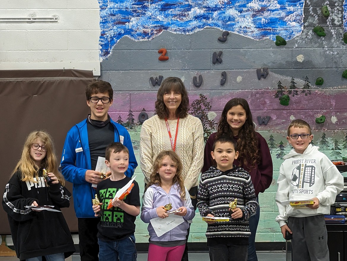 Idaho Hill has announced the names of its "Thumbs Up" Award recipients for the third quarter. Pictured in the back row, from left, are Jake Bushman, principal Susie Luckey, Kylee Bowman, and Beau Williams. Pictured in the bottom row, from left, are Ruth McCormick, Skye Seibert, Kimber Hall, and Henry Horn. These students were chosen by their teachers to receive the 3rd Quarter Thumbs-Up award by practicing safe, responsible, kind and respectful behavior.