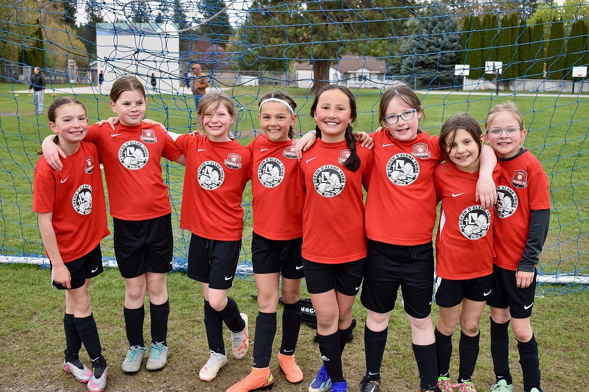 Courtesy photo
On Saturday the Thorns North FC 2014 Girls black soccer team beat the Spokane Sounders South 12-0. From left are Lydia Frank, Elsie Hewitt-Nord, Harper Anderson, Finley Martin, Poppy Moreau, Lyla Maestas, Stella Hartzell and Rylan Parks.