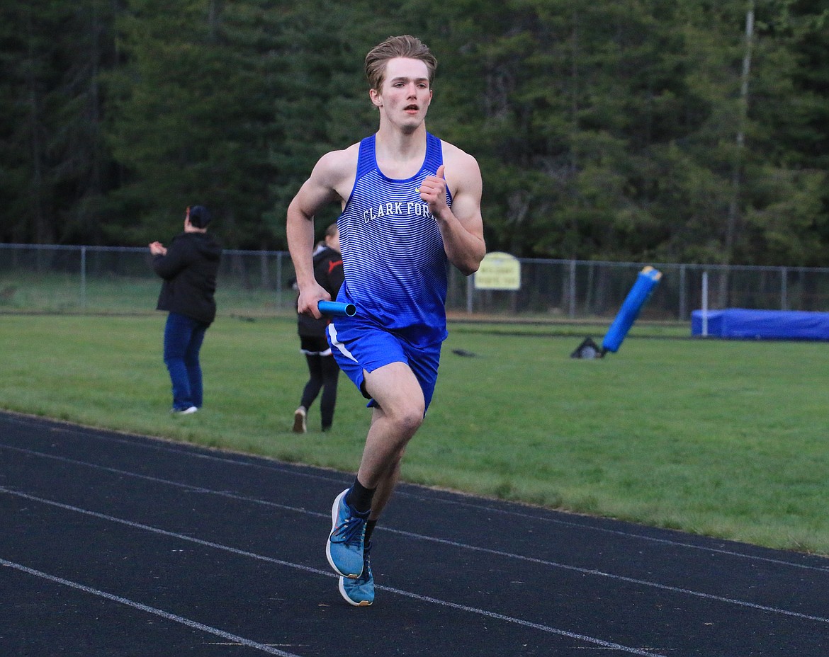 Clark Fork senior Wyatt Mintken runs the first leg of the 4x400 relay.