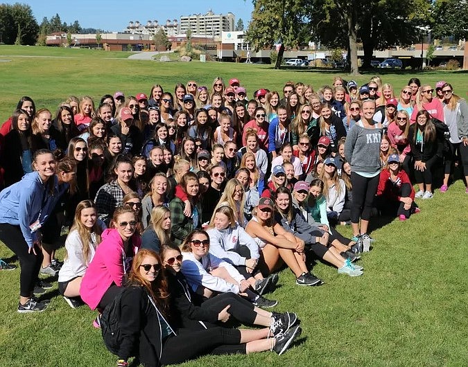 The Kappa Kappa Gamma sorority of Washington State University makes amends for an unruly spring break visit by picking up litter on Tubbs Hill — twice.