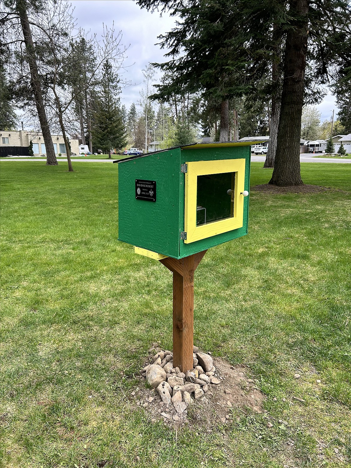 A new little library box now hosts books for kids in Roth Park as the result of an Eagle Scout project by David Schubert.