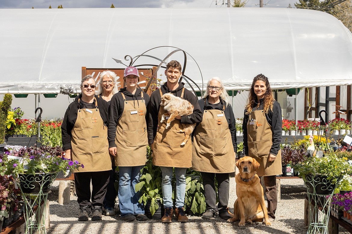 The Summit Sprouts staff (from left) Jean Wright, Rebecca Aga, Marissa Allen, Hunter Kennedy, Pam McMaster and Jacque Evarts. Dogs on staff Rosalie Kennedy (left) and Griffen Evarts.