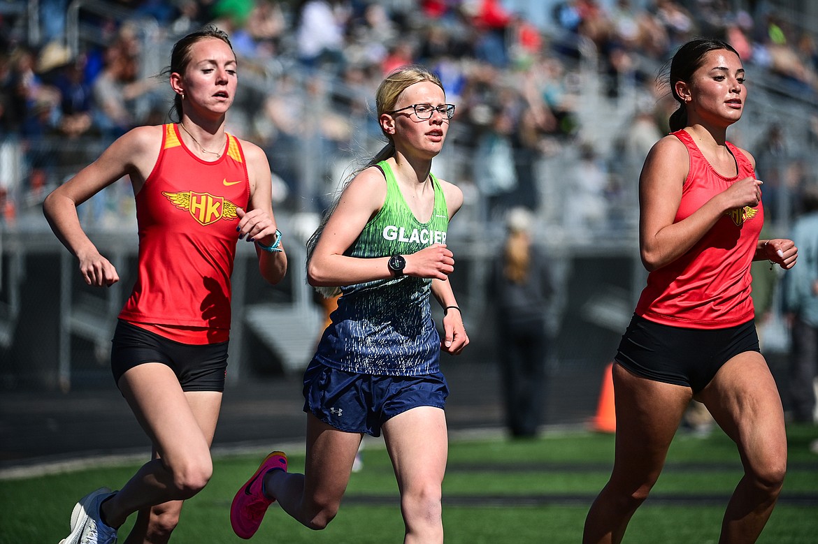 Glacier's Lauren Bissen took first place in the girls 3200 meter run at the Archie Roe Invitational at Legends Stadium on Saturday, May 4. (Casey Kreider/Daily Inter Lake)