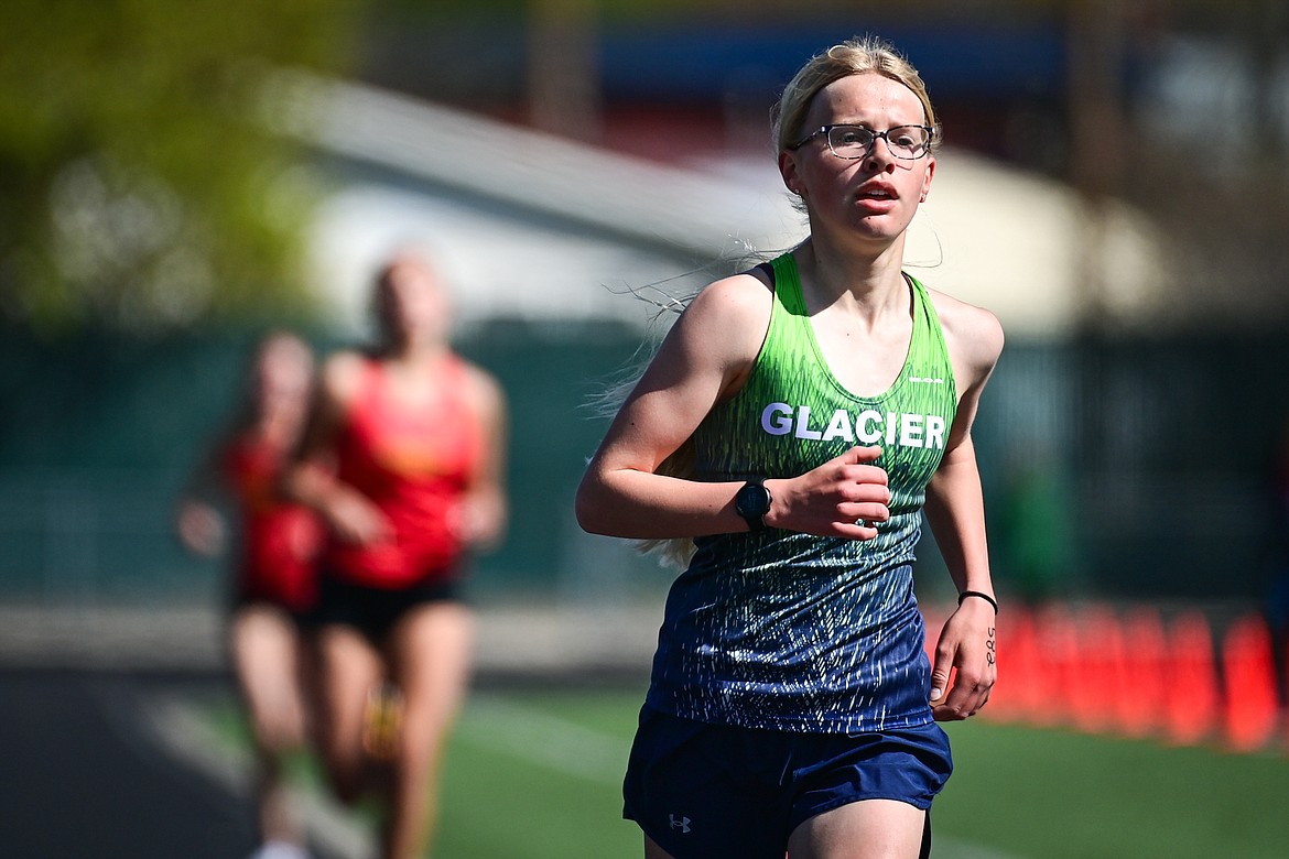 Glacier's Lauren Bissen took first place in the girls 3200 meter run at the Archie Roe Invitational at Legends Stadium on Saturday, May 4. (Casey Kreider/Daily Inter Lake)