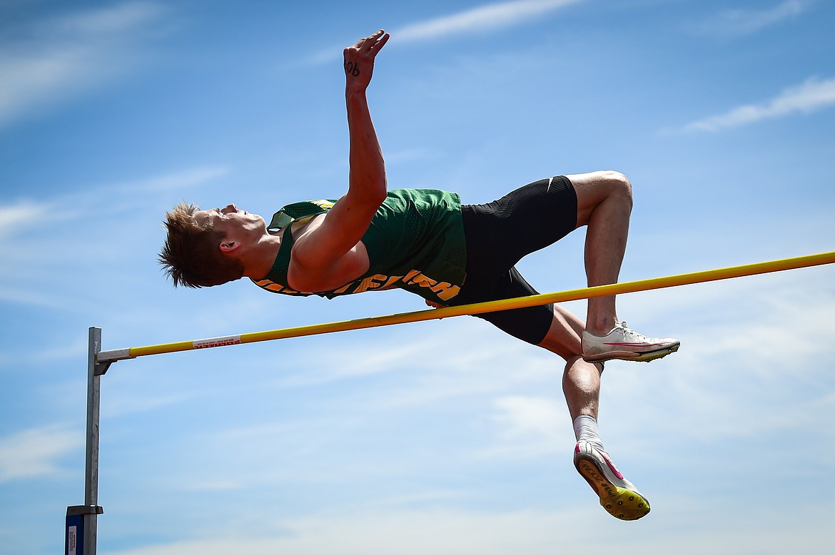 Whitefish's Carson Krack competes in the boys high jump at the Archie Roe Invitational at Legends Stadium on Saturday, May 4. (Casey Kreider/Daily Inter Lake)