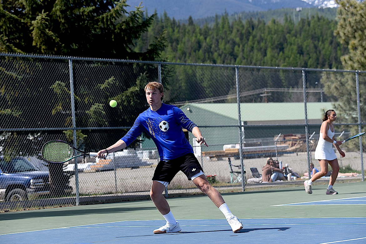 Libby's Alderic Martineau competes against Columbia Falls Saturday, May 4, 2024. (Scott Shindledecker/The Western News)