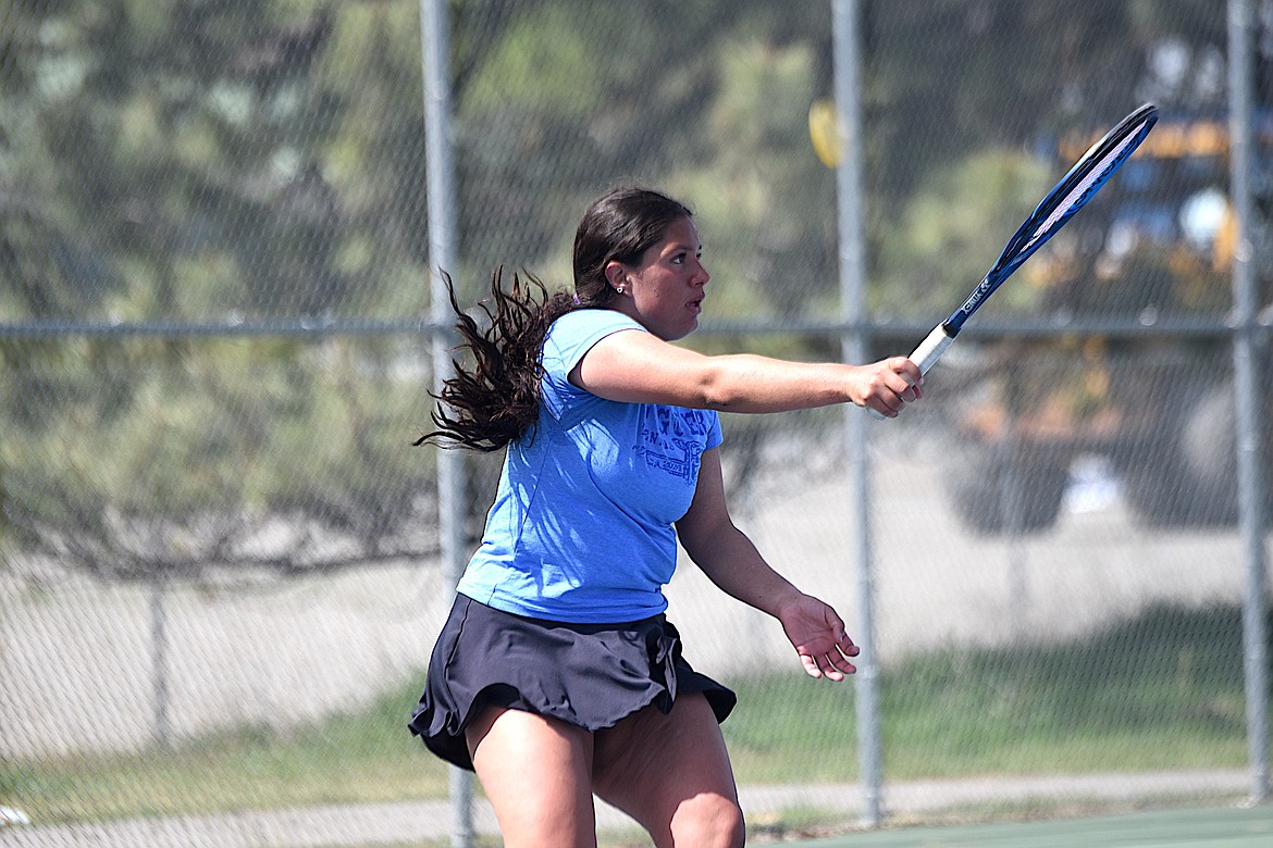 Libby's Marissa Hollingsworth competes against Columbia Falls Saturday, May 4, 2024. (Scott Shindledecker/The Western News)