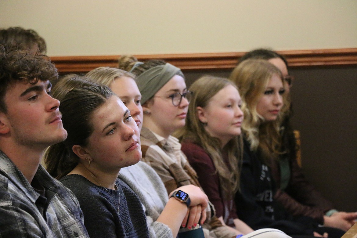 Sandpoint High School government students listen as court officials outline what will take place during a Law Day education event on Wednesday.