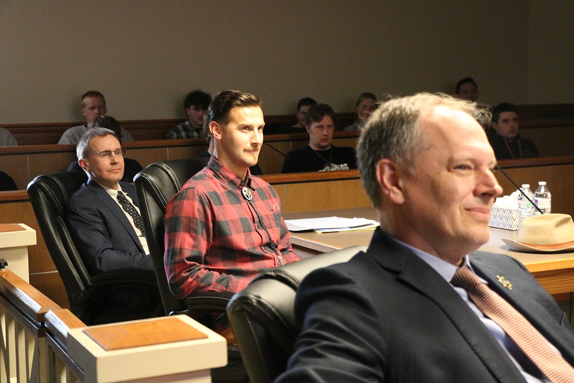 Public defender Luke Hagelberg, Sandpoint High School teacher Conor Baranski and Bonner County Prosecutor Louis Marshall take part in a Law Day education event. The mock trial, held as part of Wednesday's event, was designed to teach students about the law.