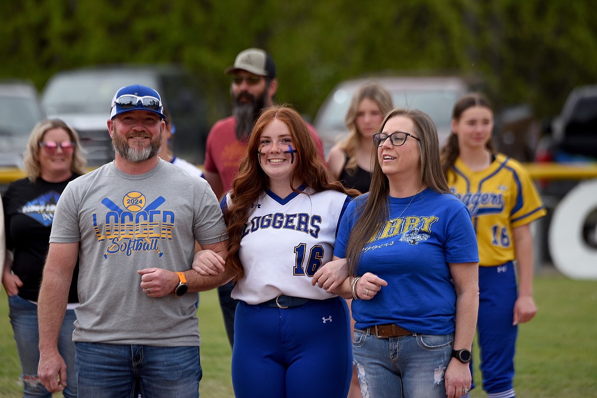 Libby's Jaycee Wilson was recognized with her family during Senior Night festivities Saturday, May 4, 2024, at Remp Field. (Scott Shindledecker/The Western News)